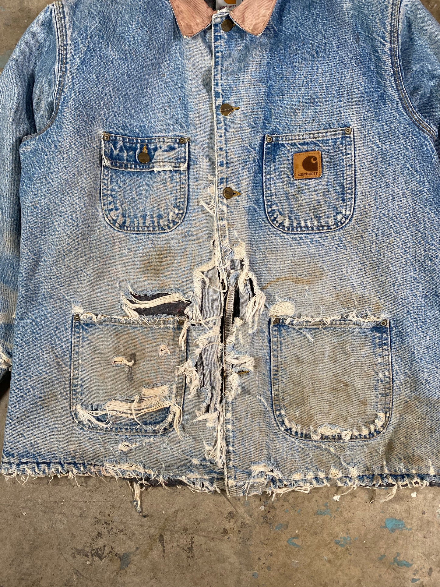 Distressed Denim Carharrt Chore Jacket (XL)